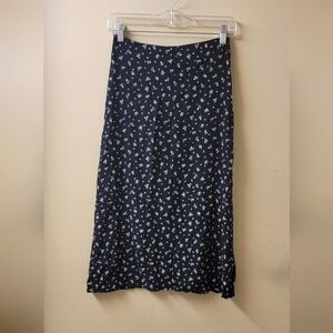 Brandy Melville Black Floral Midi Slip Skirt OS